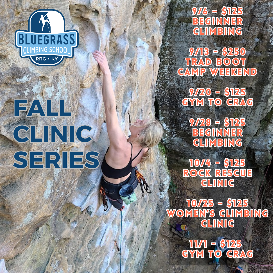 Climbing Clinic Series groups classes in Red River Gorge climbing Courses and clinic series rocktoberfest clinics athletes amga learn how to rock climb